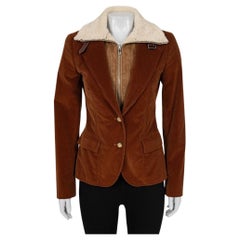 Dolce & Gabbana Brown Corduroy Jacket Detachable Fur Sz.42/M (Veste en velours côtelé marron avec fourrure amovible)