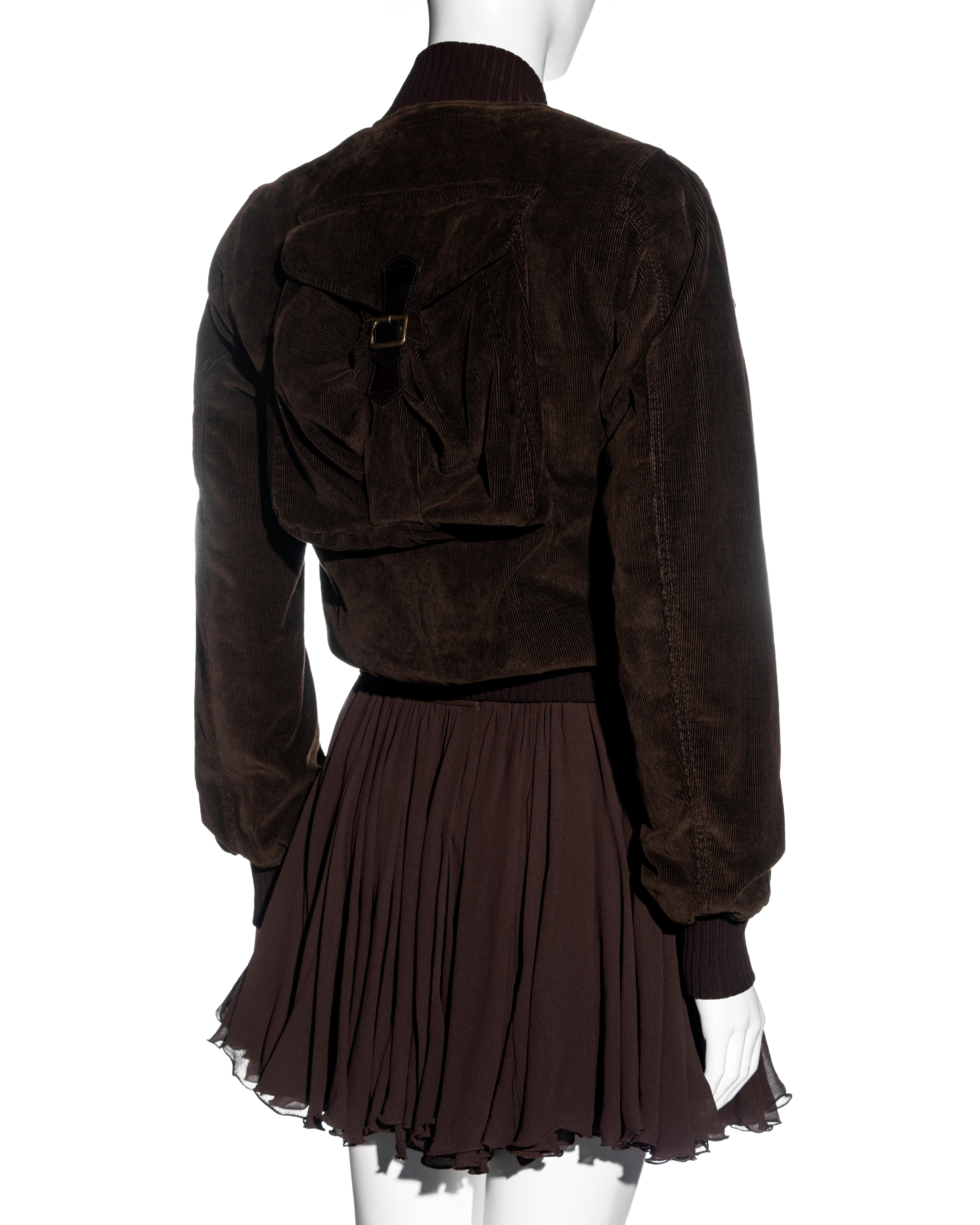 Dolce & Gabbana brown corduroy multipocket jacket and mini skirt set, fw 2002 For Sale 2