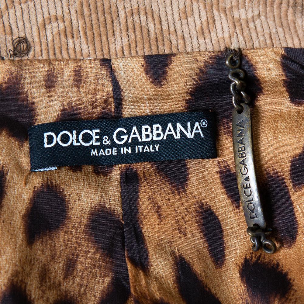 Women's Dolce & Gabbana Brown Corduroy Ruffle Detail Button Front Jacket M