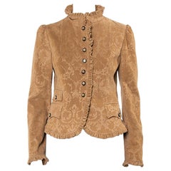 Dolce & Gabbana Brown Corduroy Ruffle Detail Button Front Jacket M