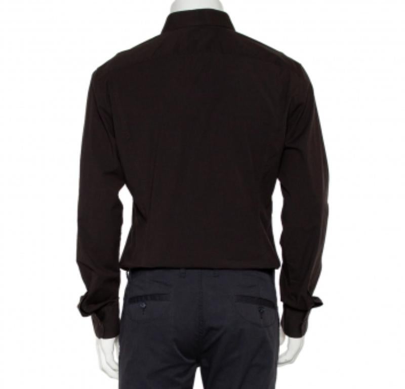 Black Dolce & Gabbana Brown Cotton Button Front Shirt XXL For Sale
