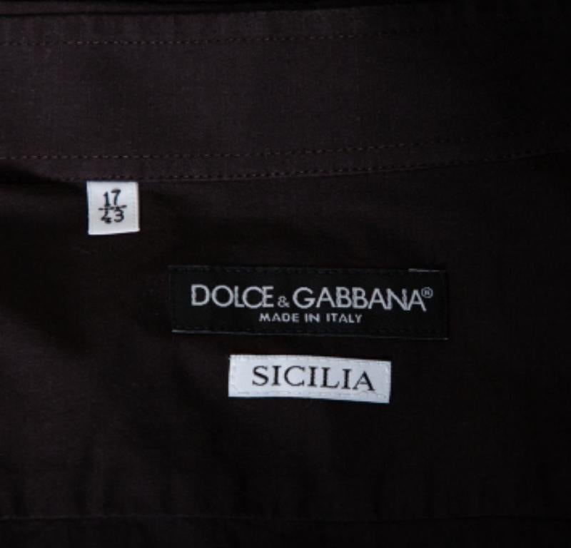 Dolce & Gabbana Brown Cotton Button Front Shirt XXL In Good Condition For Sale In Dubai, Al Qouz 2