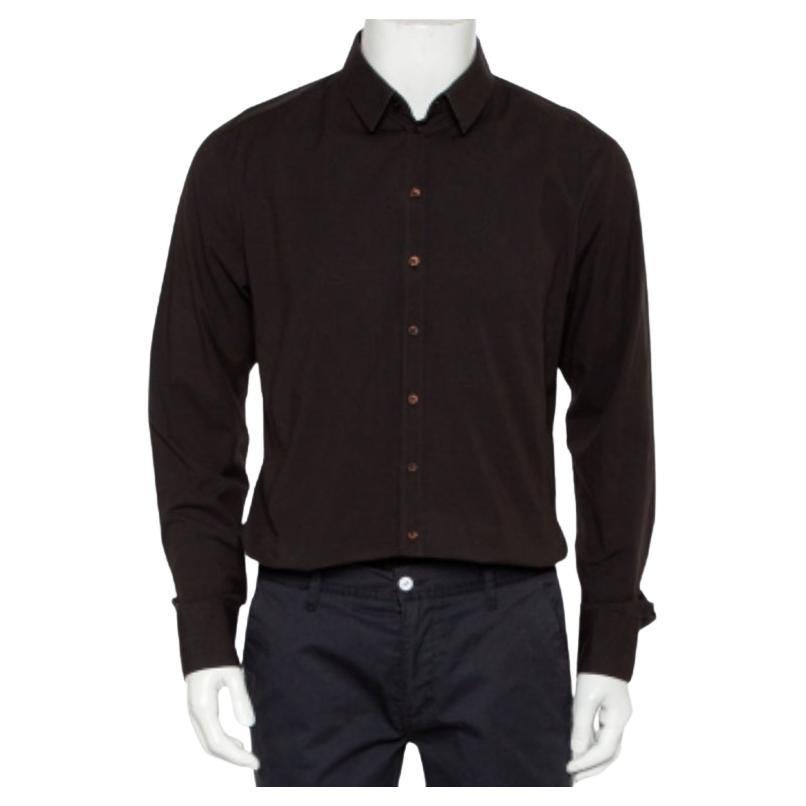 Dolce & Gabbana Brown Cotton Button Front Shirt XXL For Sale