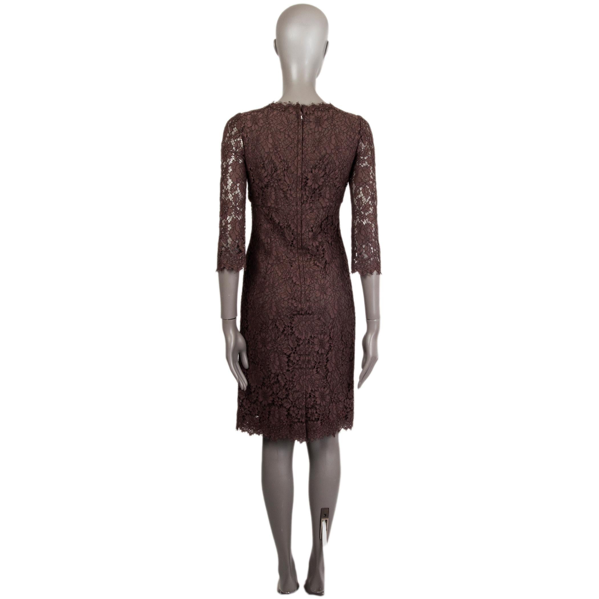 DOLCE & GABBANA Braunes Baumwoll-LEACE-Kleid mit 3/4-Ärmeln 40 (Schwarz) im Angebot
