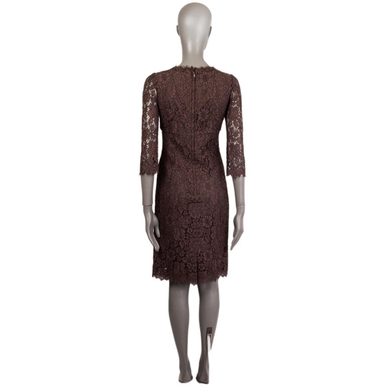 DOLCE and GABBANA brown cotton LACE 3/4 Sleeve Dress 40 For Sale at 1stDibs  | brown 3/4 sleeve dress, dolve gabbana