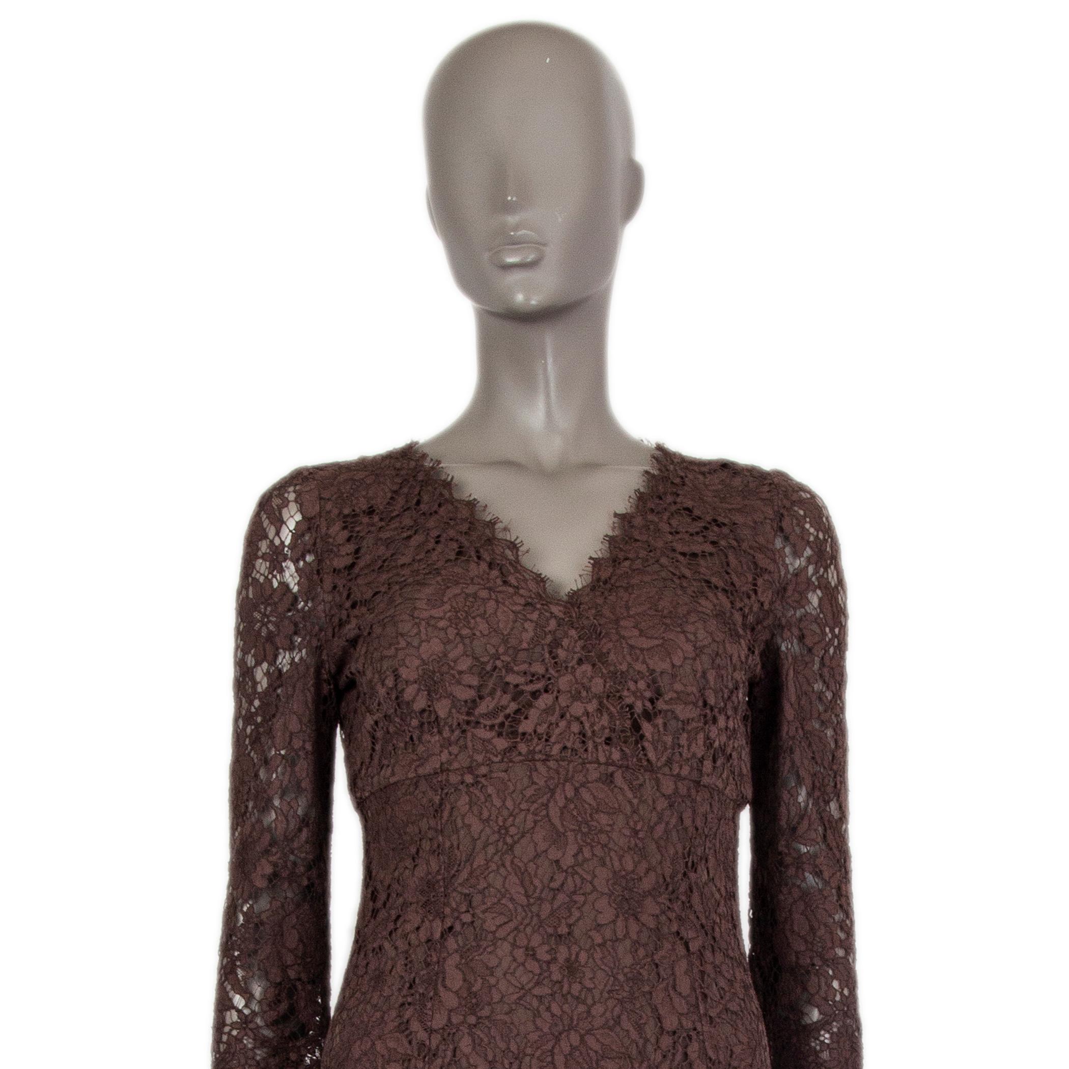 DOLCE & GABBANA Braunes Baumwoll-LEACE-Kleid mit 3/4-Ärmeln 40 im Zustand „Hervorragend“ im Angebot in Zürich, CH