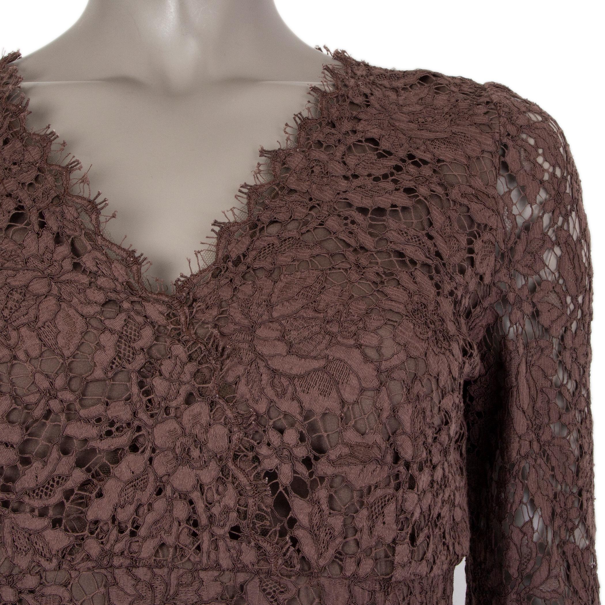 Black DOLCE & GABBANA brown cotton LACE 3/4 Sleeve Dress 40 For Sale