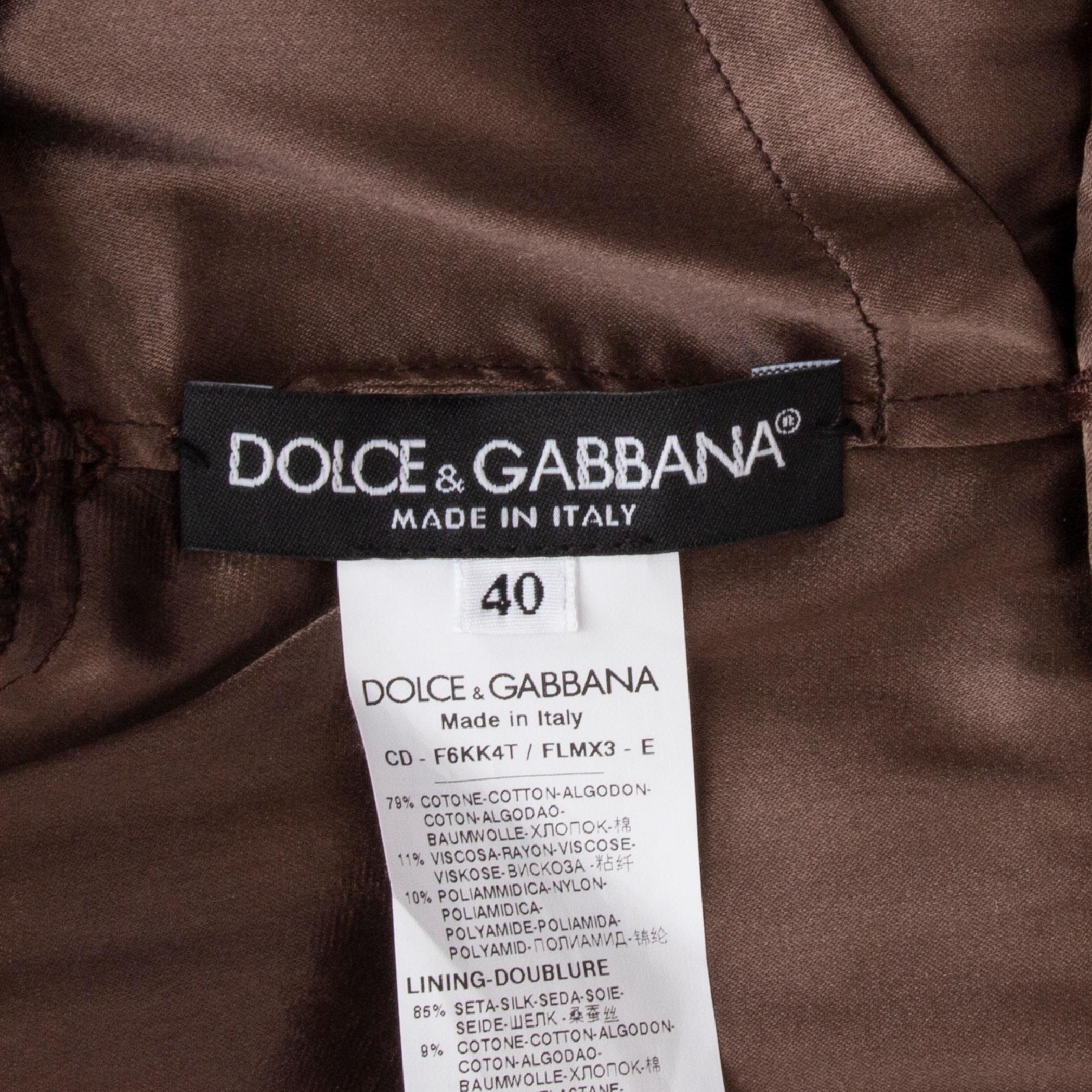 DOLCE & GABBANA brown cotton LACE 3/4 Sleeve Dress 40 In Excellent Condition For Sale In Zürich, CH