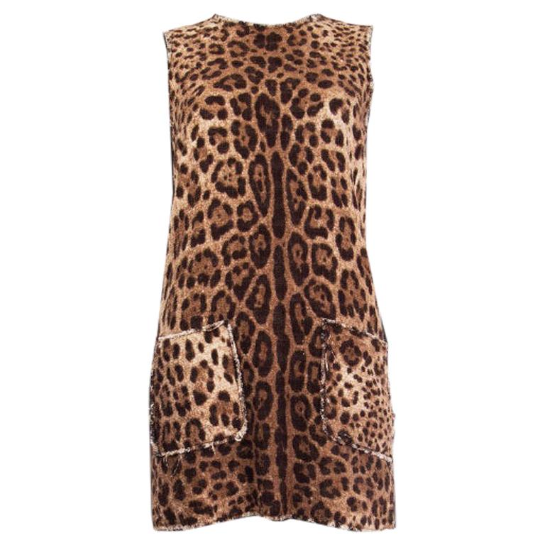 DOLCE 
GABBANA brown cotton LEOPARD Sleeveless  Mini Shift Dress 40 S