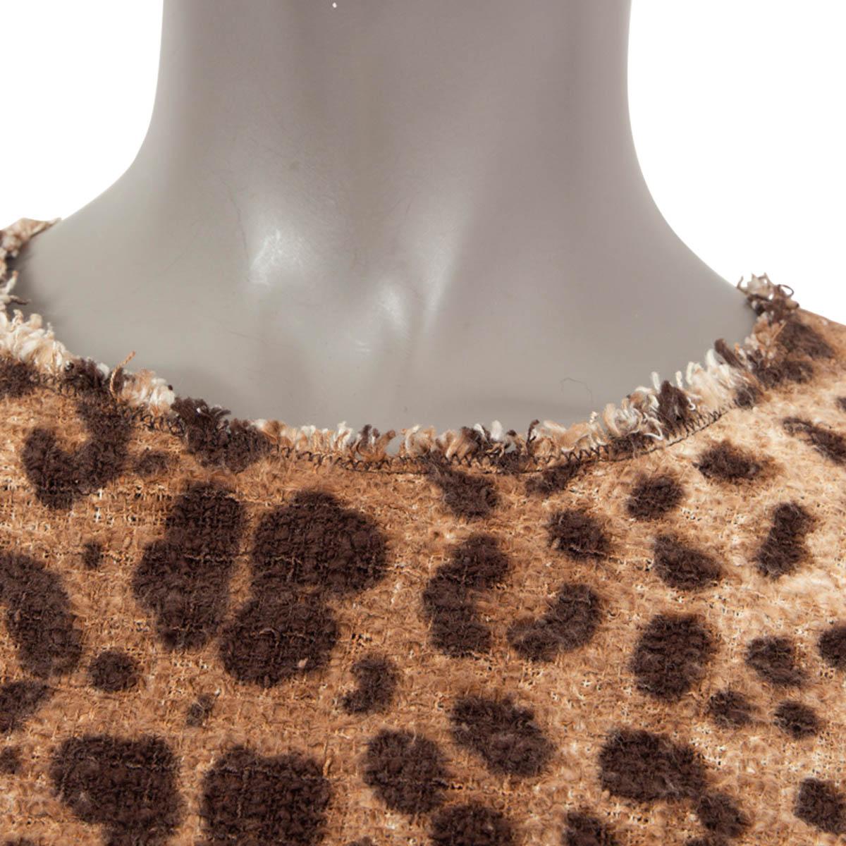Brown DOLCE & GABBANA brown cotton LEOPARD TWEED SLEEVELESS MINI SHIFT Dress 40 S For Sale