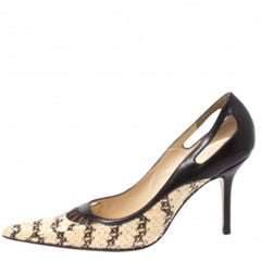 Dolce & Gabbana Brown/Cream Python Leather Cutout Pointed Toe Pumps Size 38.5