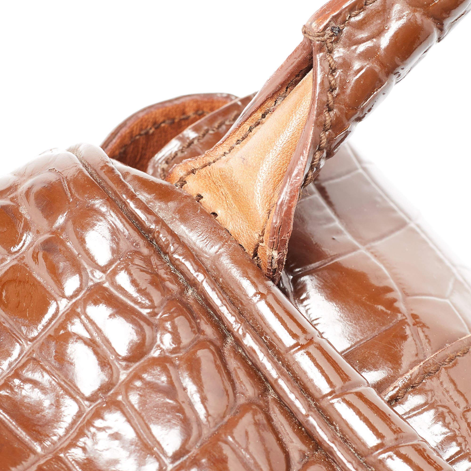 Dolce & Gabbana Brown Croc Geprägtes Lackleder Miss Double Tasche im Angebot 9