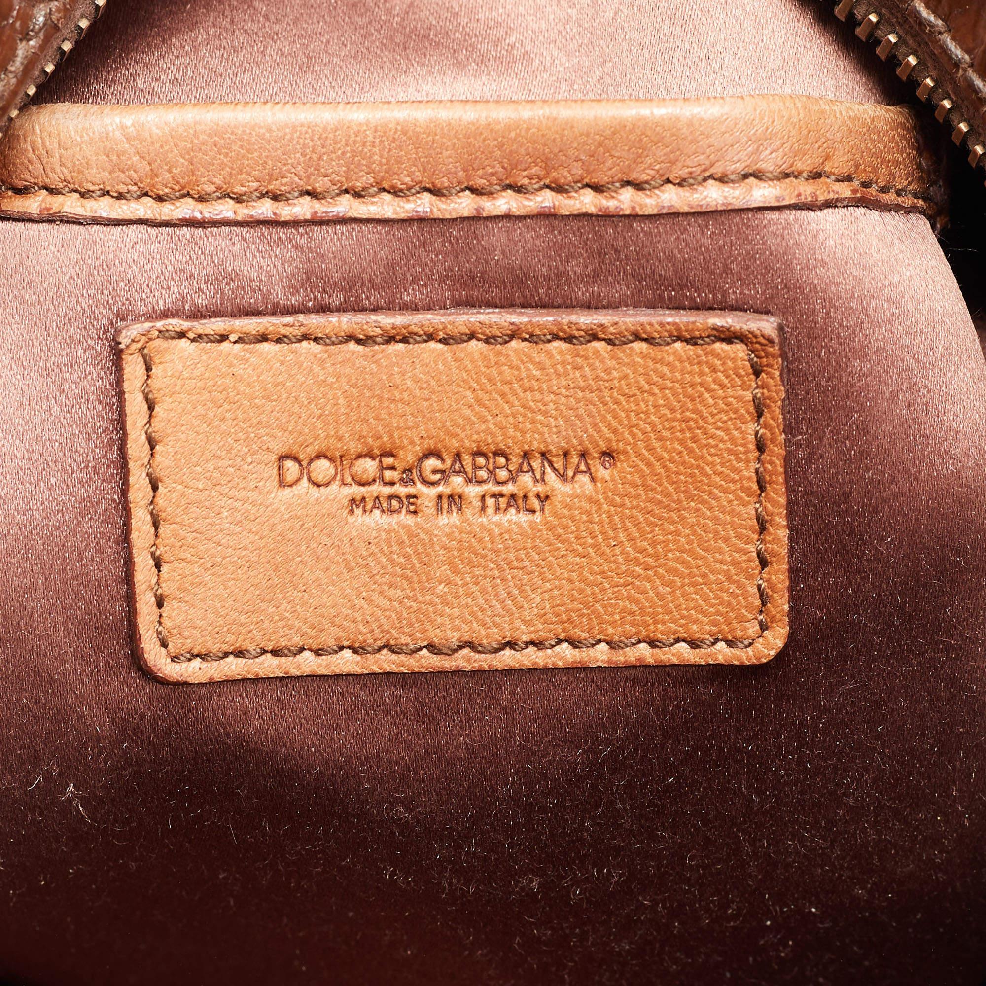 Dolce & Gabbana Brown Croc Geprägtes Lackleder Miss Double Tasche im Angebot 11