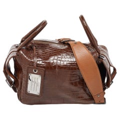 Dolce & Gabbana Brown Croc Geprägtes Lackleder Miss Double Tasche