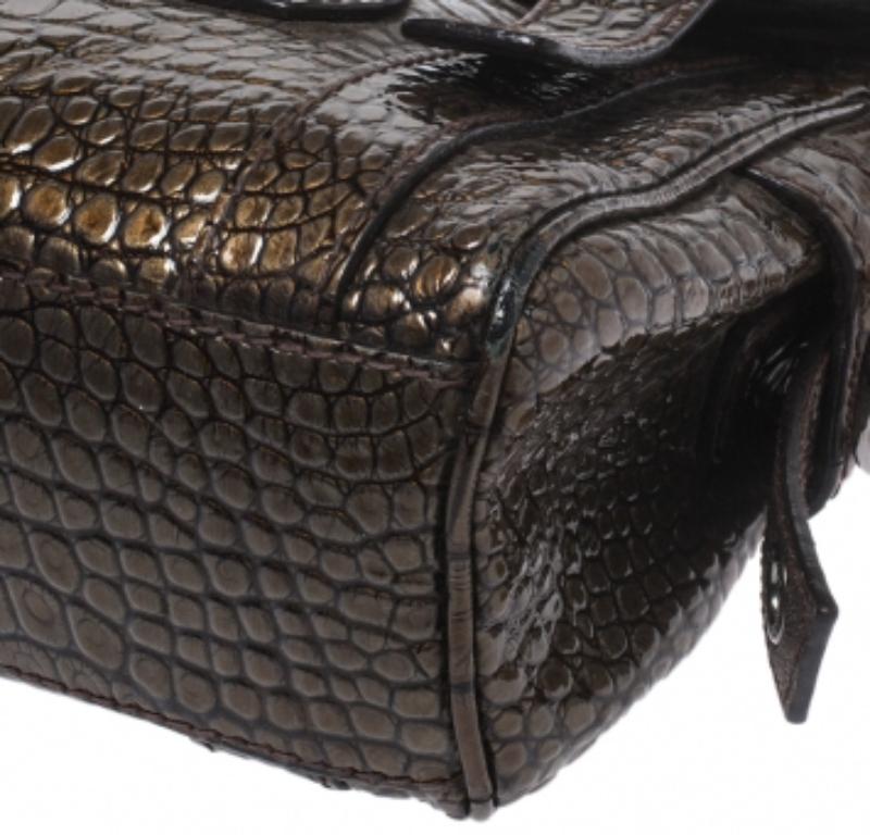 Nero Dolce & Gabbana - Borsa a tracolla in pelle verniciata marrone con stampa a rilievo Miss Easy Way in vendita