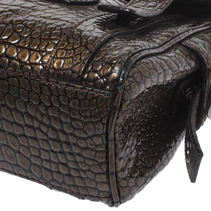 Women's Dolce & Gabbana Brown Croc Embossed Patent Leather Miss Easy Way Shoulder Bag For Sale
