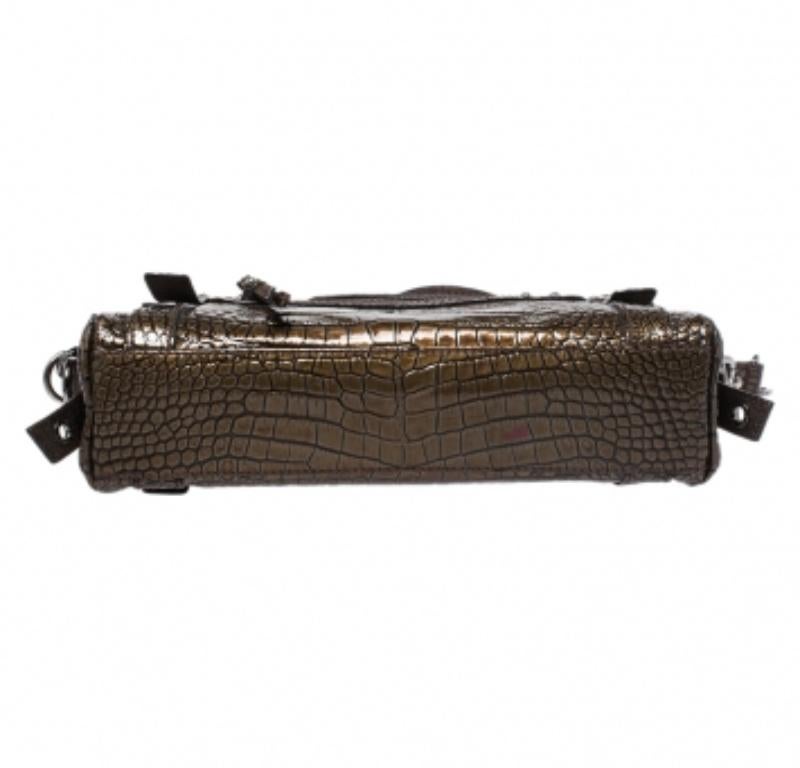 Donna Dolce & Gabbana - Borsa a tracolla in pelle verniciata marrone con stampa a rilievo Miss Easy Way in vendita