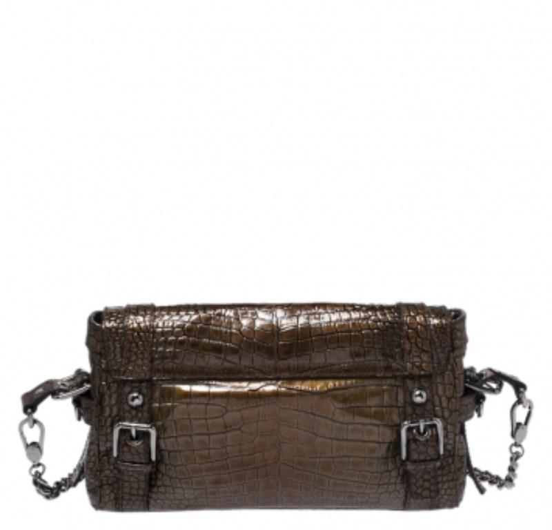 Dolce & Gabbana - Borsa a tracolla in pelle verniciata marrone con stampa a rilievo Miss Easy Way in vendita 1