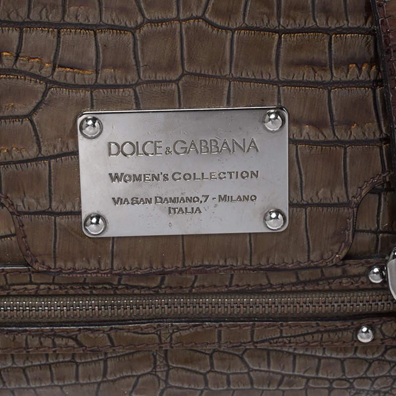 Dolce & Gabbana Braune Umhängetasche aus Lackleder mit Krokodillederprägung Miss Easy Way im Angebot 3