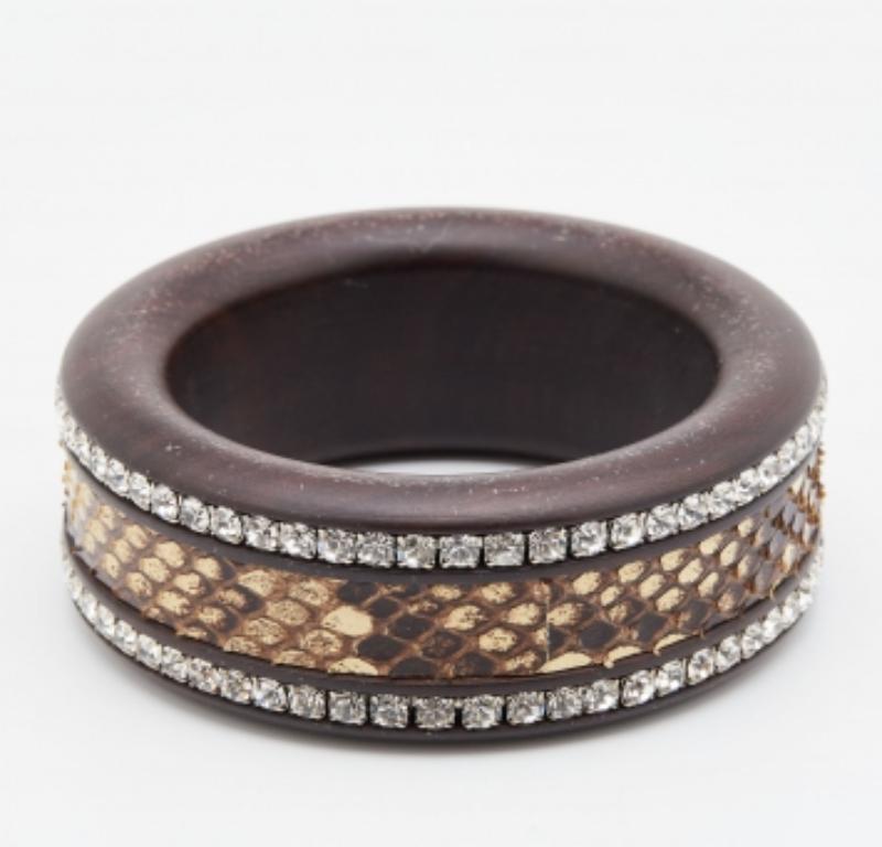 Dolce & Gabbana Bangle marrone con inserto in pitone impreziosito da cristalli M. In condizioni buone in vendita a Dubai, Al Qouz 2