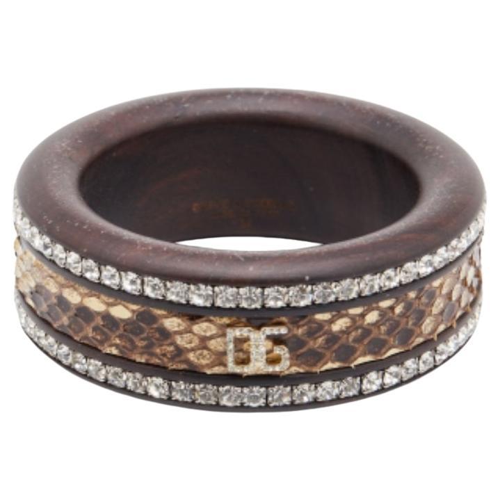 Dolce & Gabbana Bangle marrone con inserto in pitone impreziosito da cristalli M.