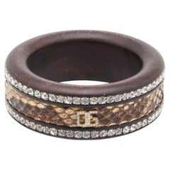 Dolce & Gabbana Bangle marrone con inserto in pitone impreziosito da cristalli M.
