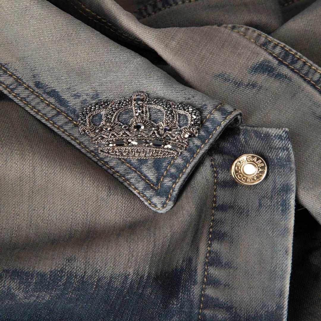 Dolce & Gabbana Brown Denim Crown Collar Jacket Size XXXL In Good Condition In London, GB