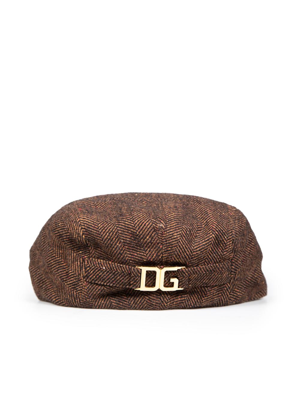 Dolce & Gabbana Brown DG Tweed Flat Cap In Good Condition In London, GB