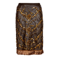 Dolce & Gabbana Brown Embellished Leather Skirt