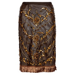 Dolce & Gabbana Brown Embellished Leather Skirt