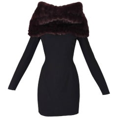 Dolce & Gabbana Brown Faux Fur Black Long Sleeved Mini Dress, S / S 1995