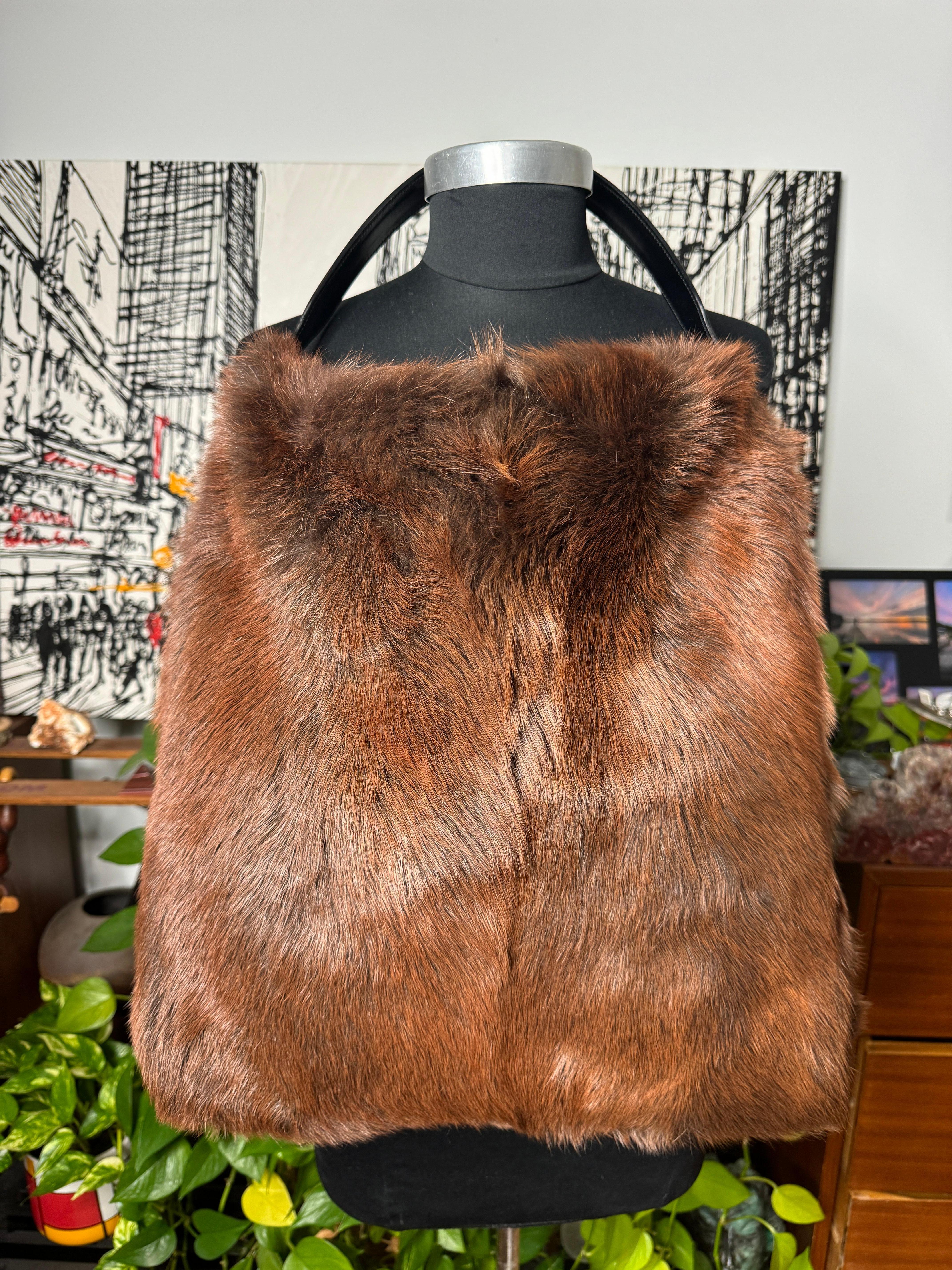 DOLCE & GABBANA Brown Fur Tote Bag Handbag HOBO Purse New Never used en vente 1