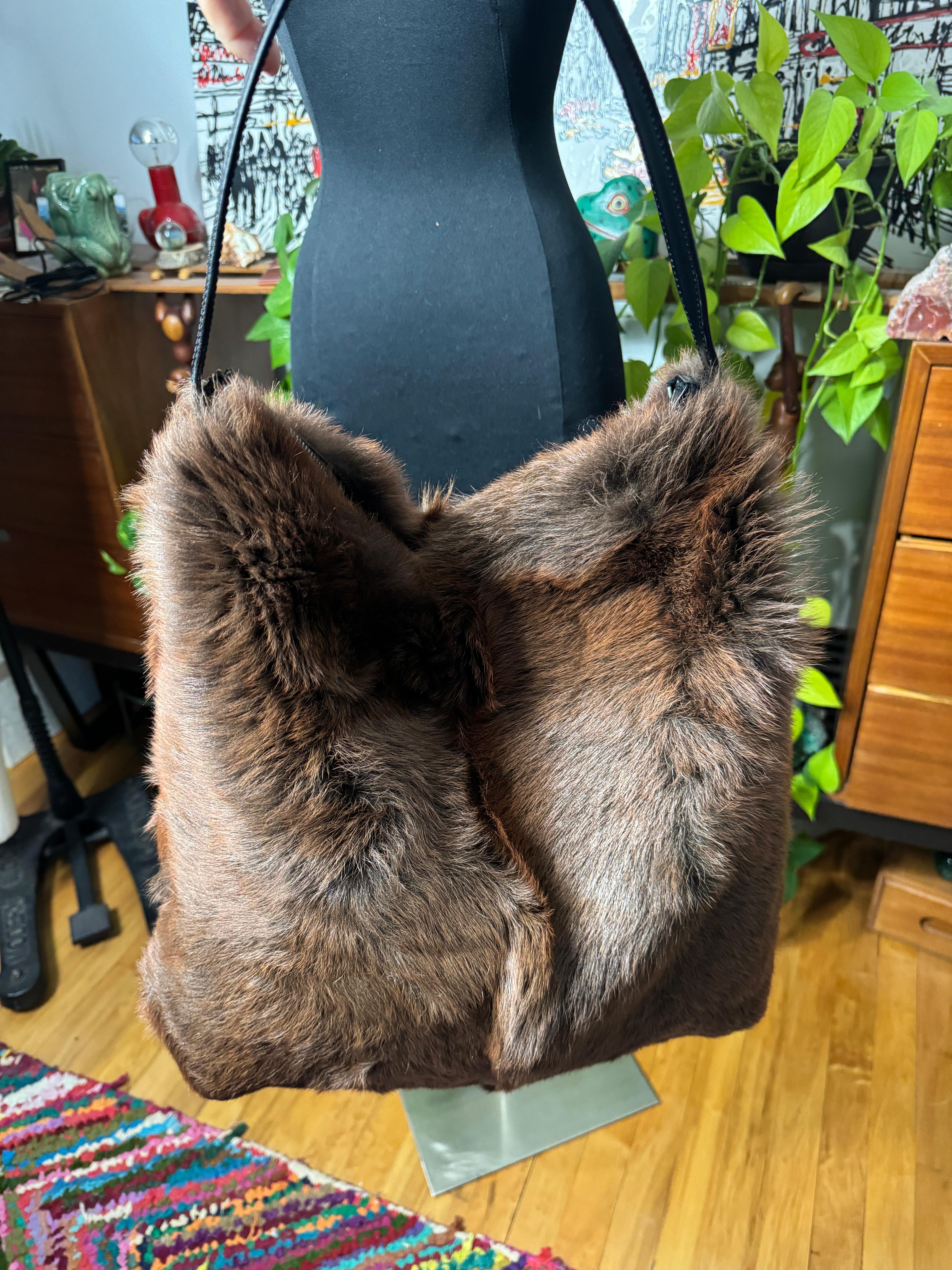 DOLCE & GABBANA Brown Fur Tote Bag Handbag HOBO Purse New Never used en vente 2