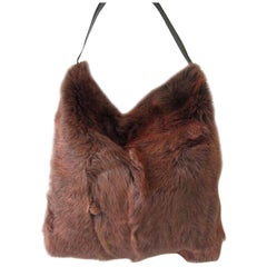 DOLCE & GABBANA Brown Fur Tote Bag Handbag HOBO Purse New Never Antique 