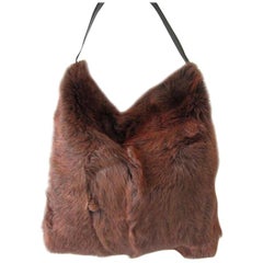 DOLCE & GABBANA Brown Fur Tote Bag Handbag HOBO Purse New Never used