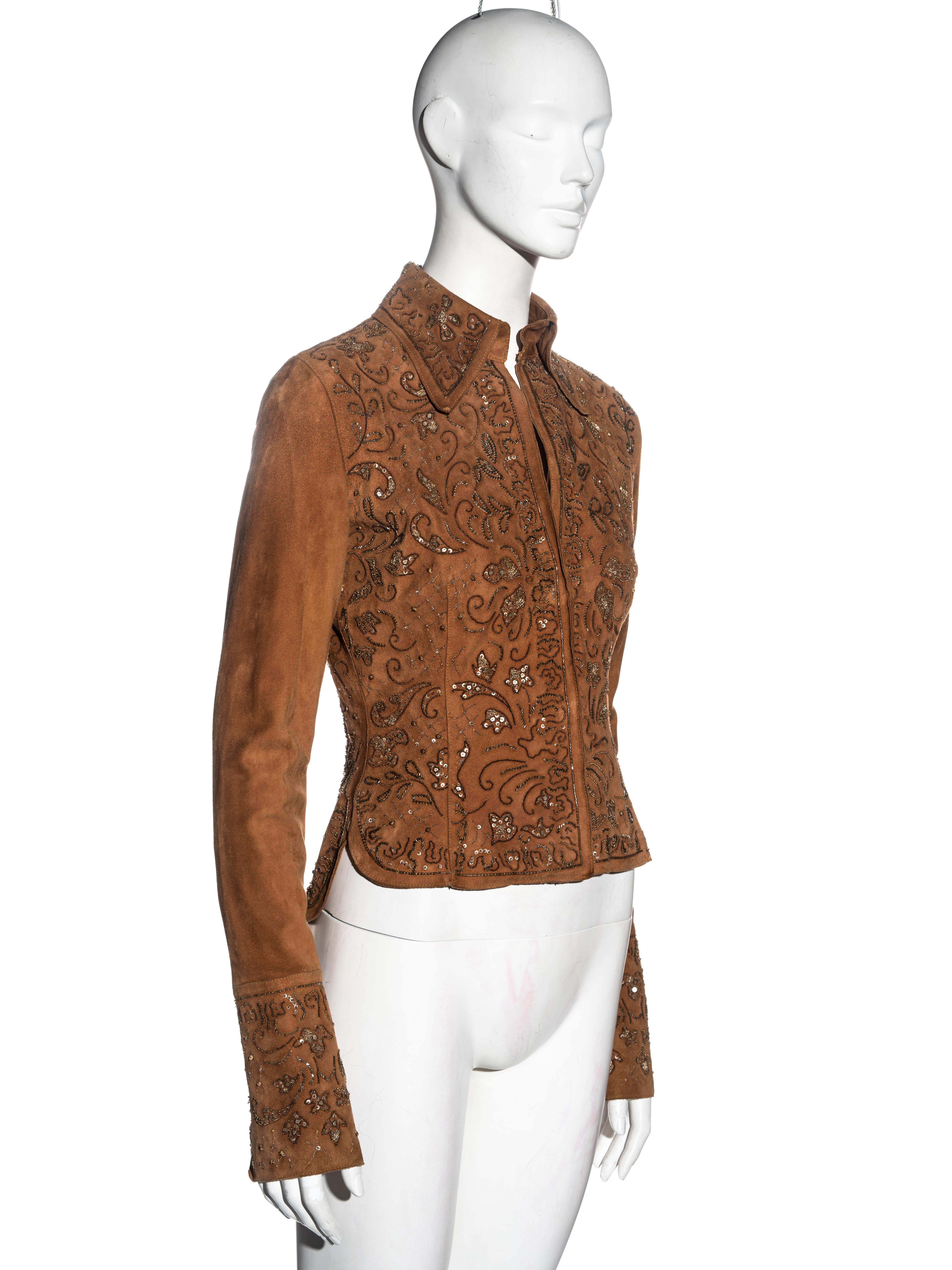 Dolce & Gabbana brown goat suede embellished shirt, ss 2001 In Excellent Condition For Sale In London, GB