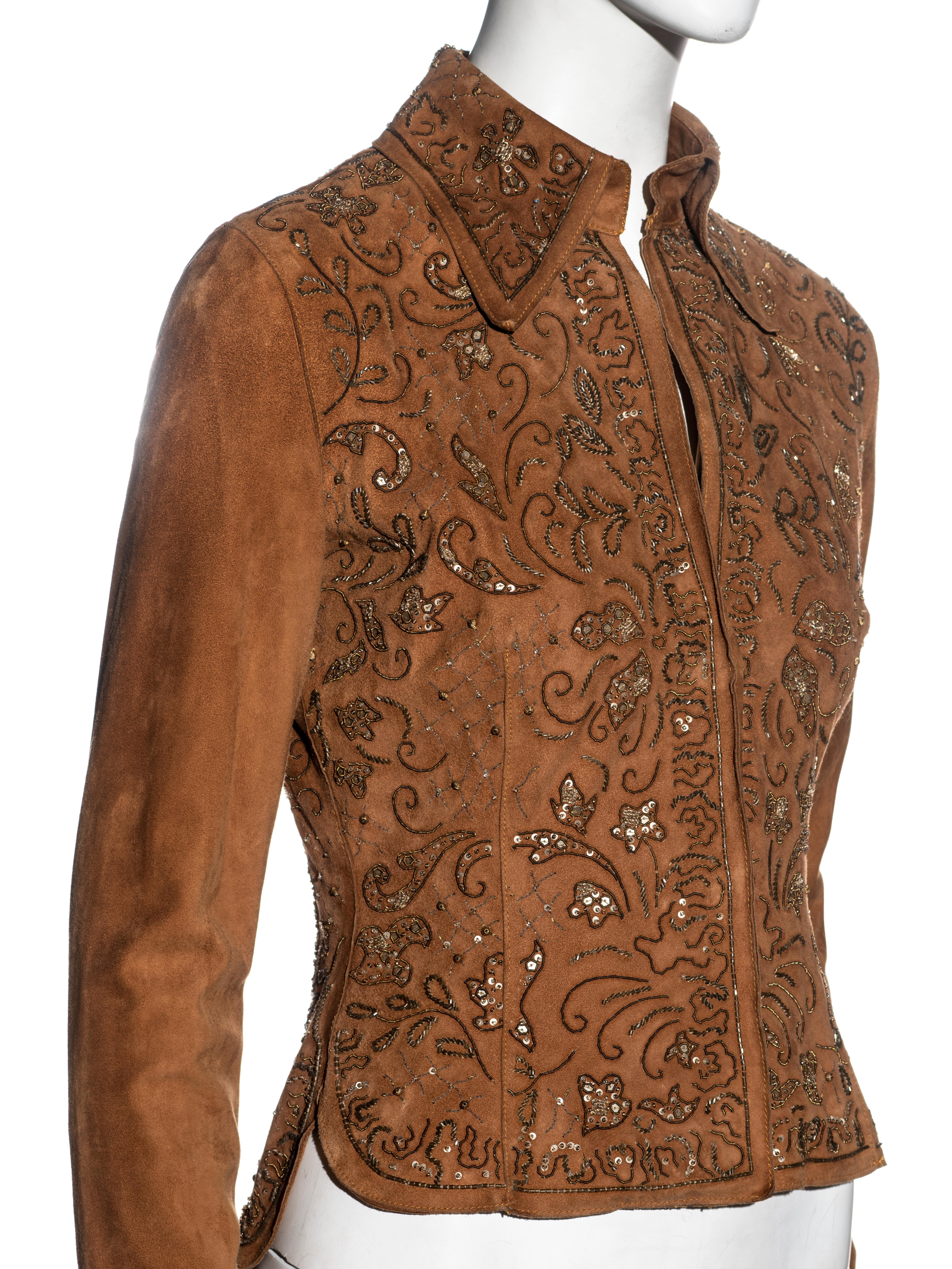 Women's Dolce & Gabbana brown goat suede embellished shirt, ss 2001 For Sale
