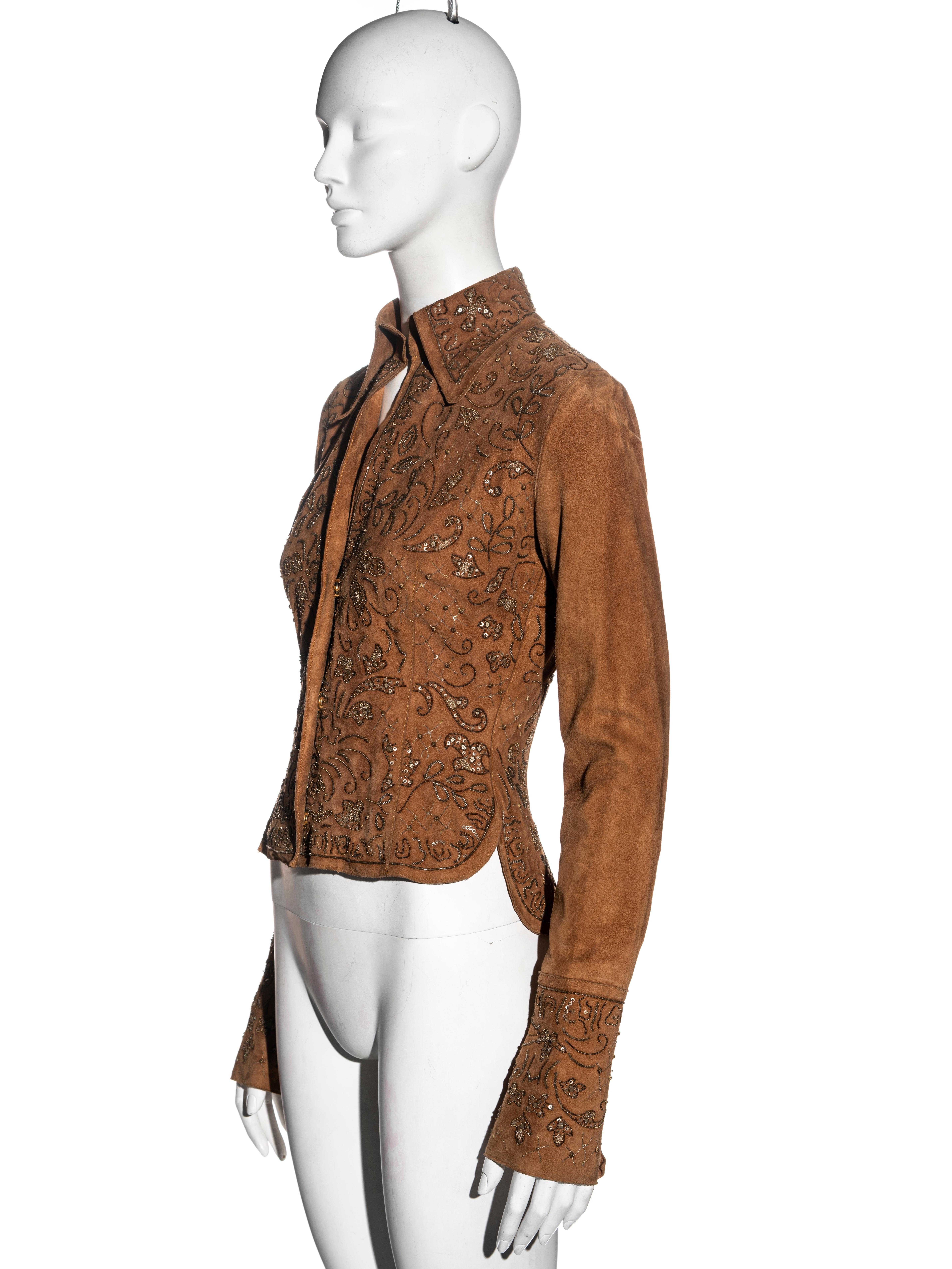 Dolce & Gabbana brown goat suede embellished shirt, ss 2001 For Sale 1
