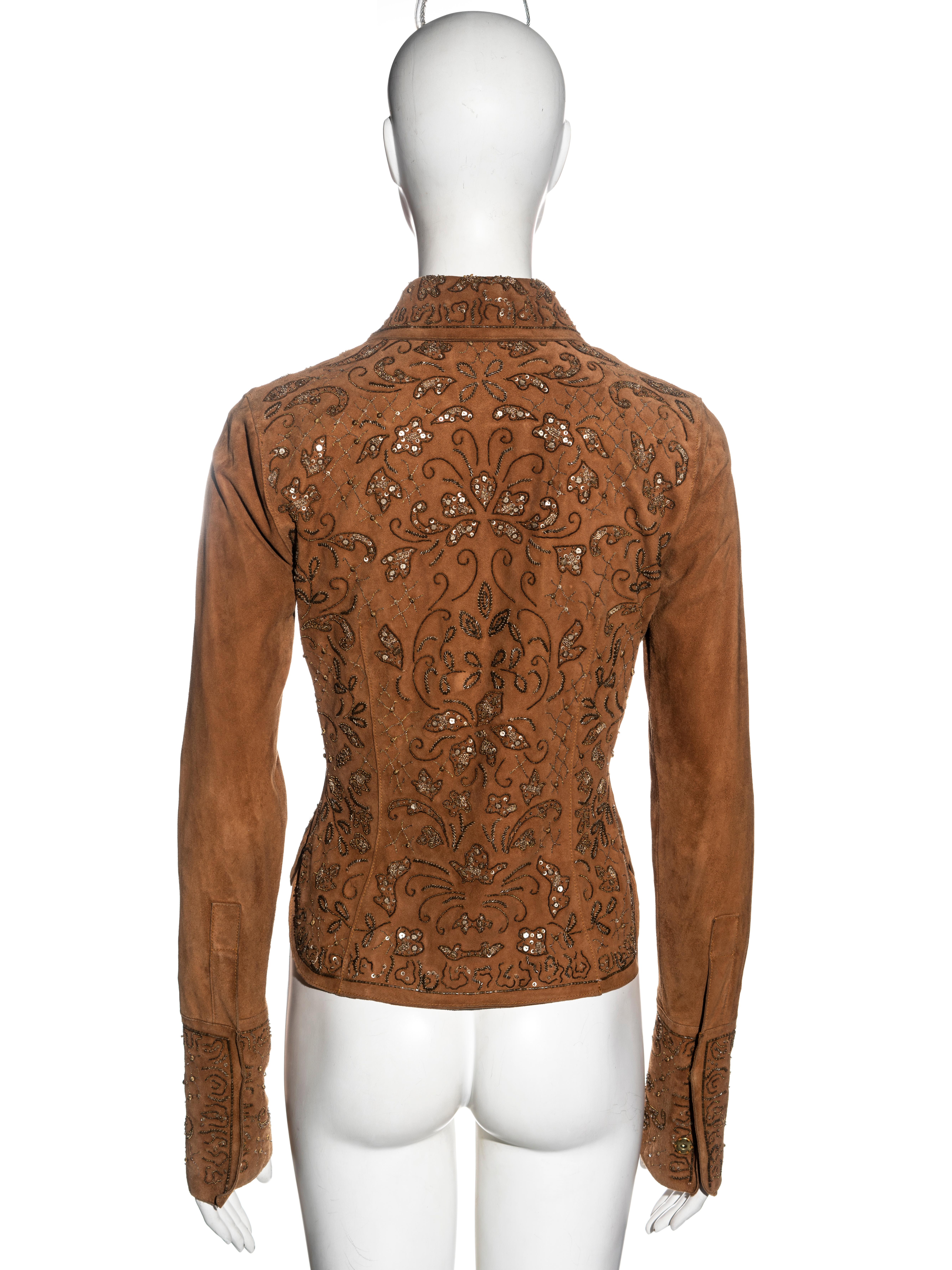 Dolce & Gabbana brown goat suede embellished shirt, ss 2001 For Sale 4