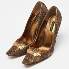Dolce & Gabbana Brown/Gold Brocade Fabric Pointed Toe Pumps Size 39.5