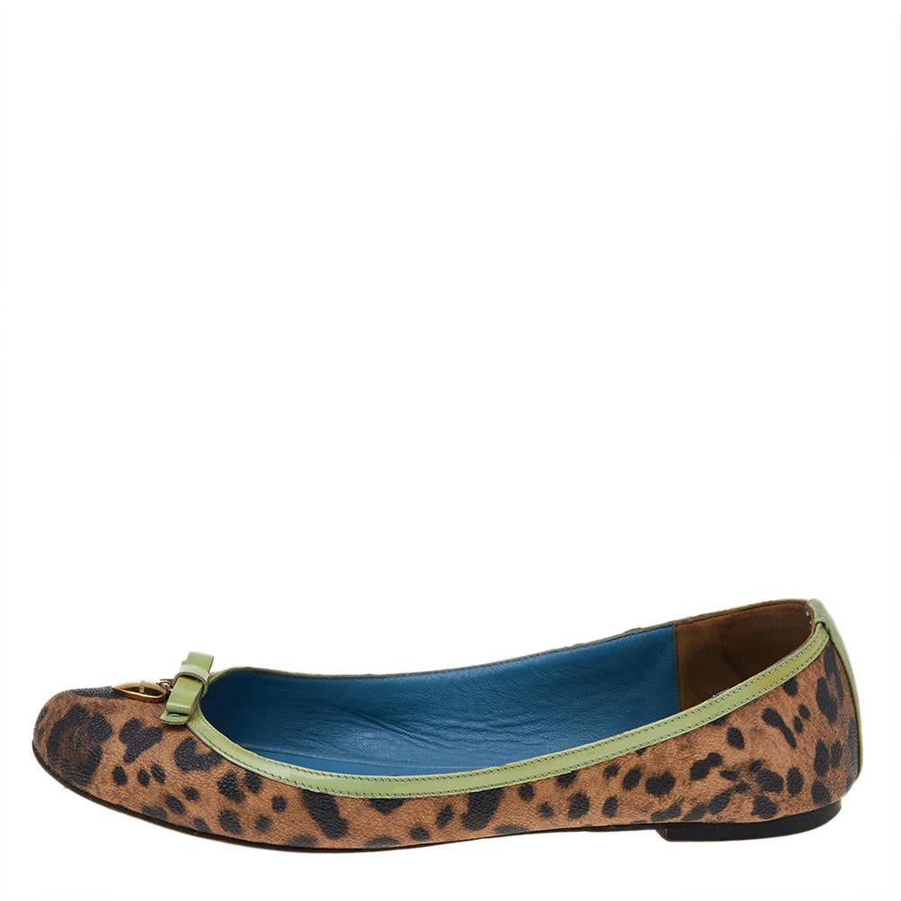 Dolce & Gabbana Brown/Green Leopard Print Coated Canvas And Patent Leather  For Sale 1