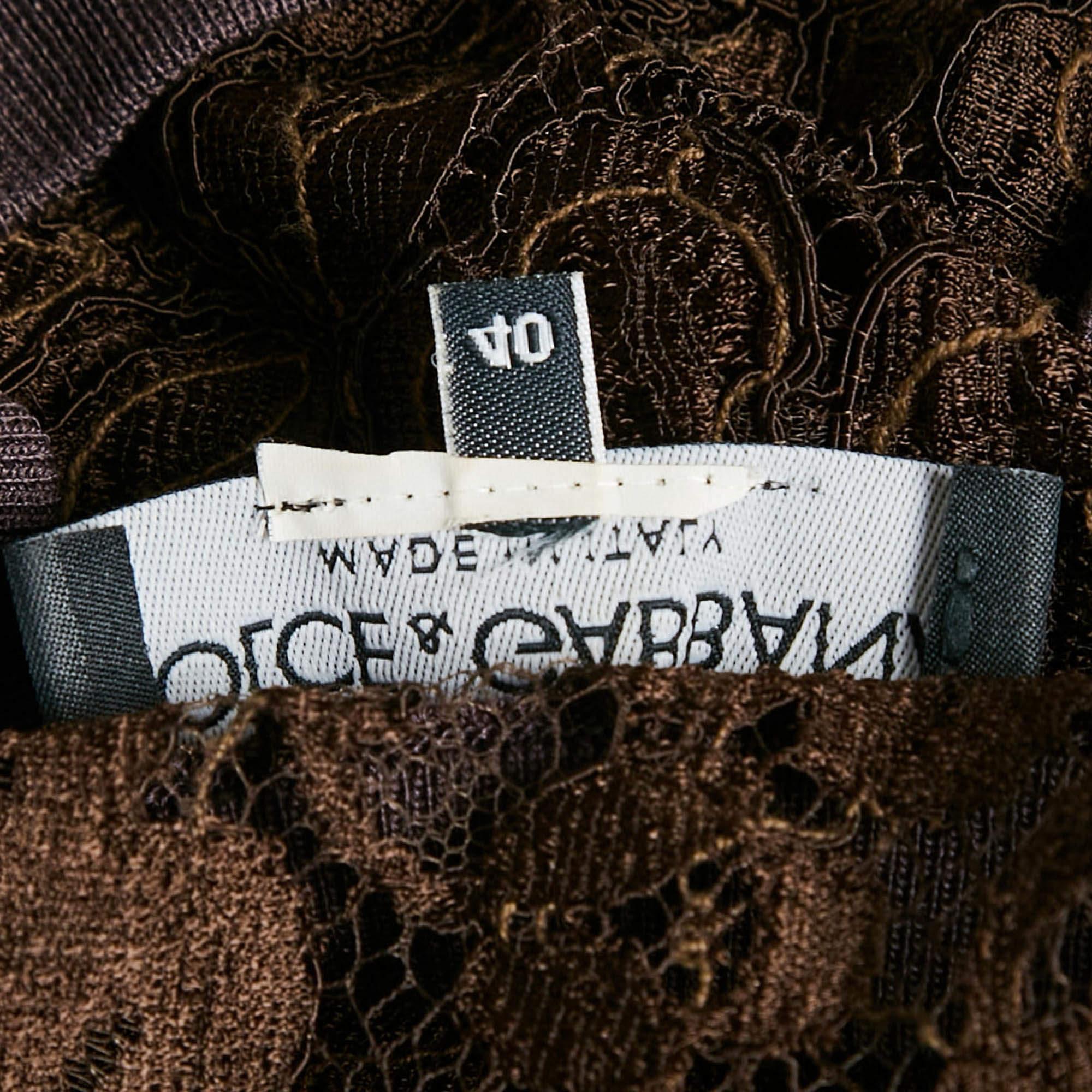 Donna Dolce & Gabbana Top marrone in jersey e pizzo con scollo a V S.I.V.A. in vendita