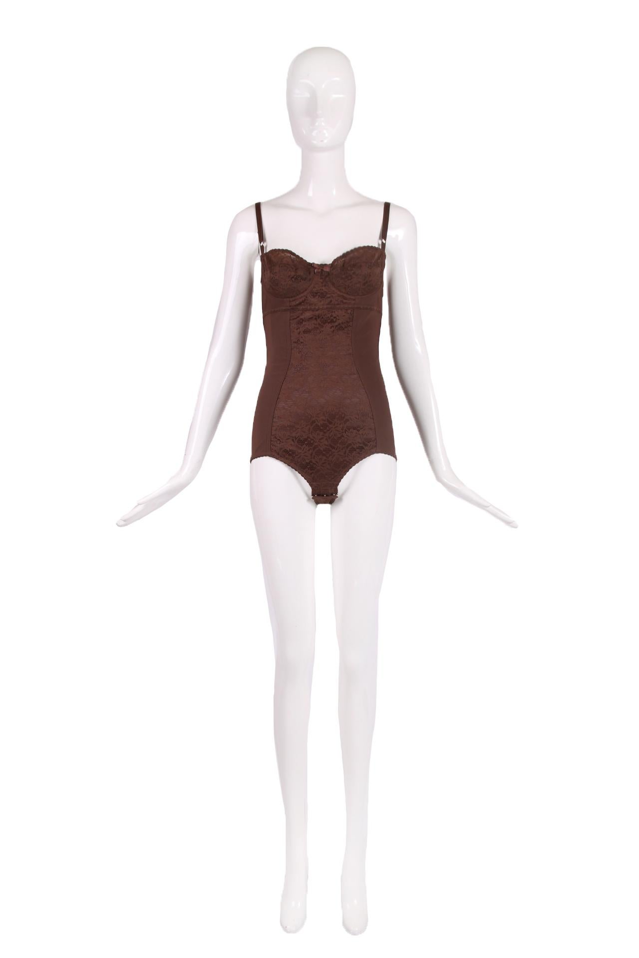 Brauner Spitzen-Bodysuit von Dolce & Gabbana  (Schwarz) im Angebot