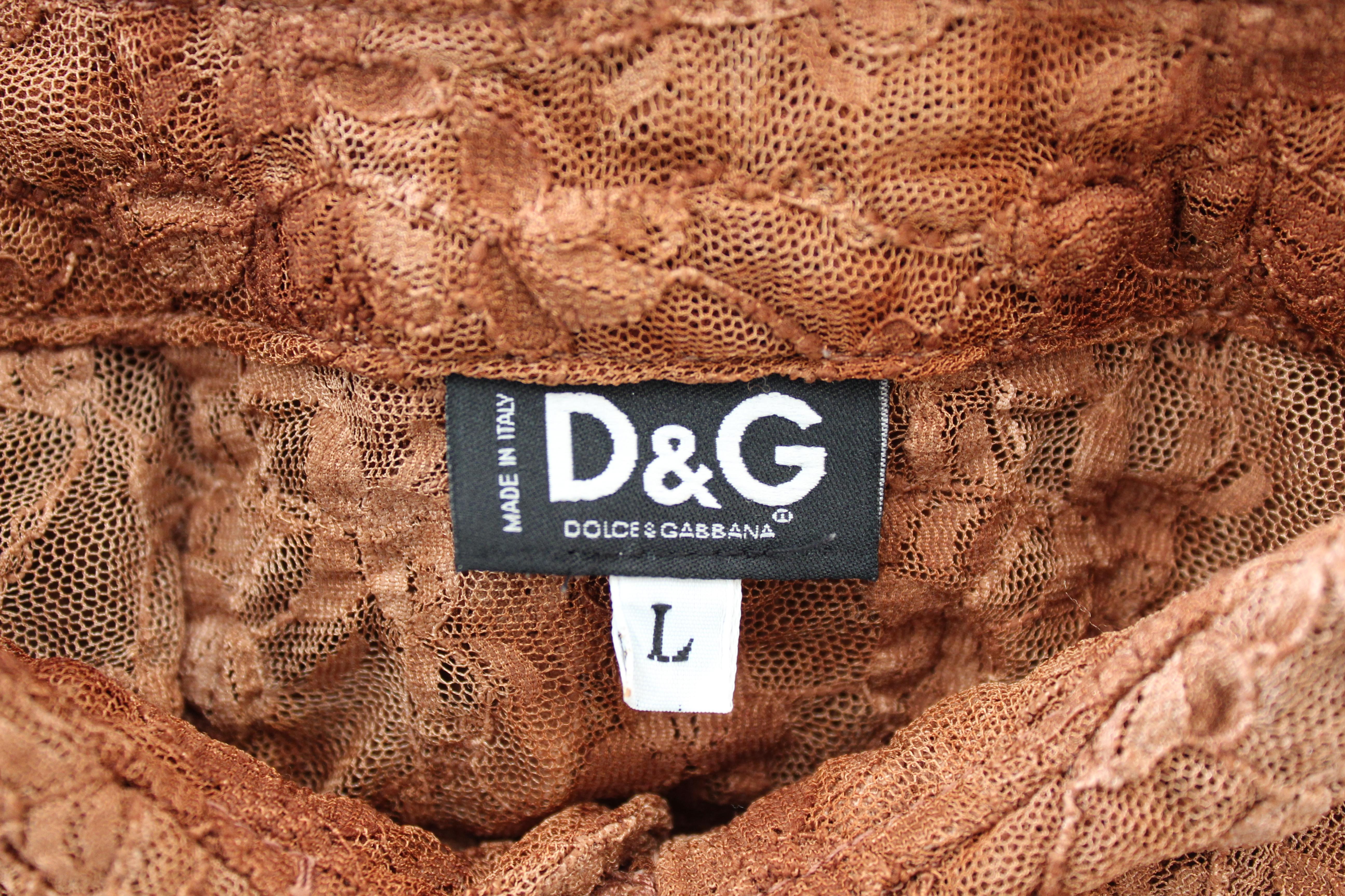 Dolce & Gabbana Brown Lace Cotton Shirt Men's 2000s 2