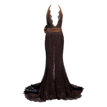 Dolce 
Gabbana Brown Lace Halter Evening Dress With Snakeskin Belt, SS 2005