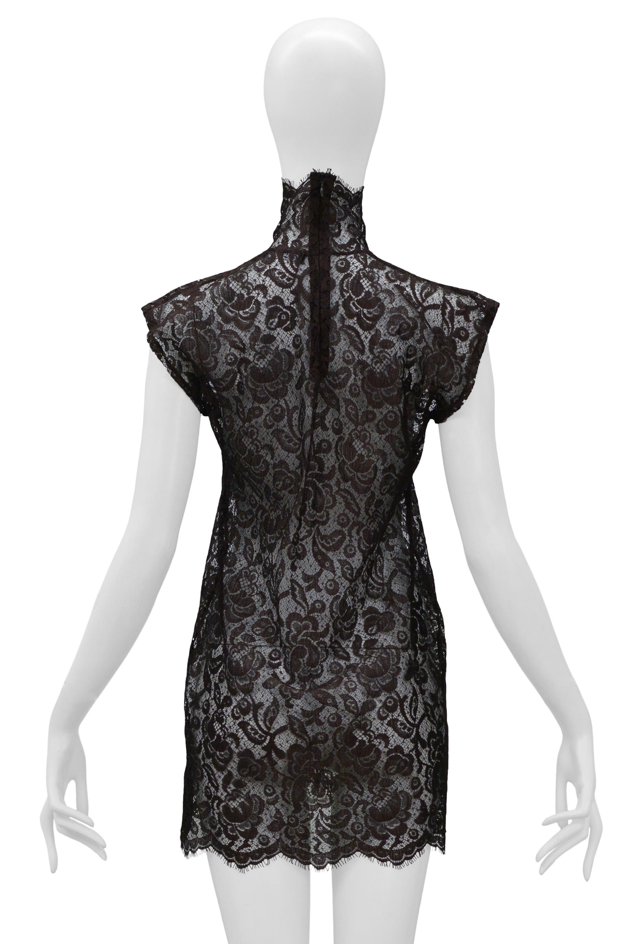 Women's Dolce & Gabbana Brown Lace Mini Dress with High Neck 2001 