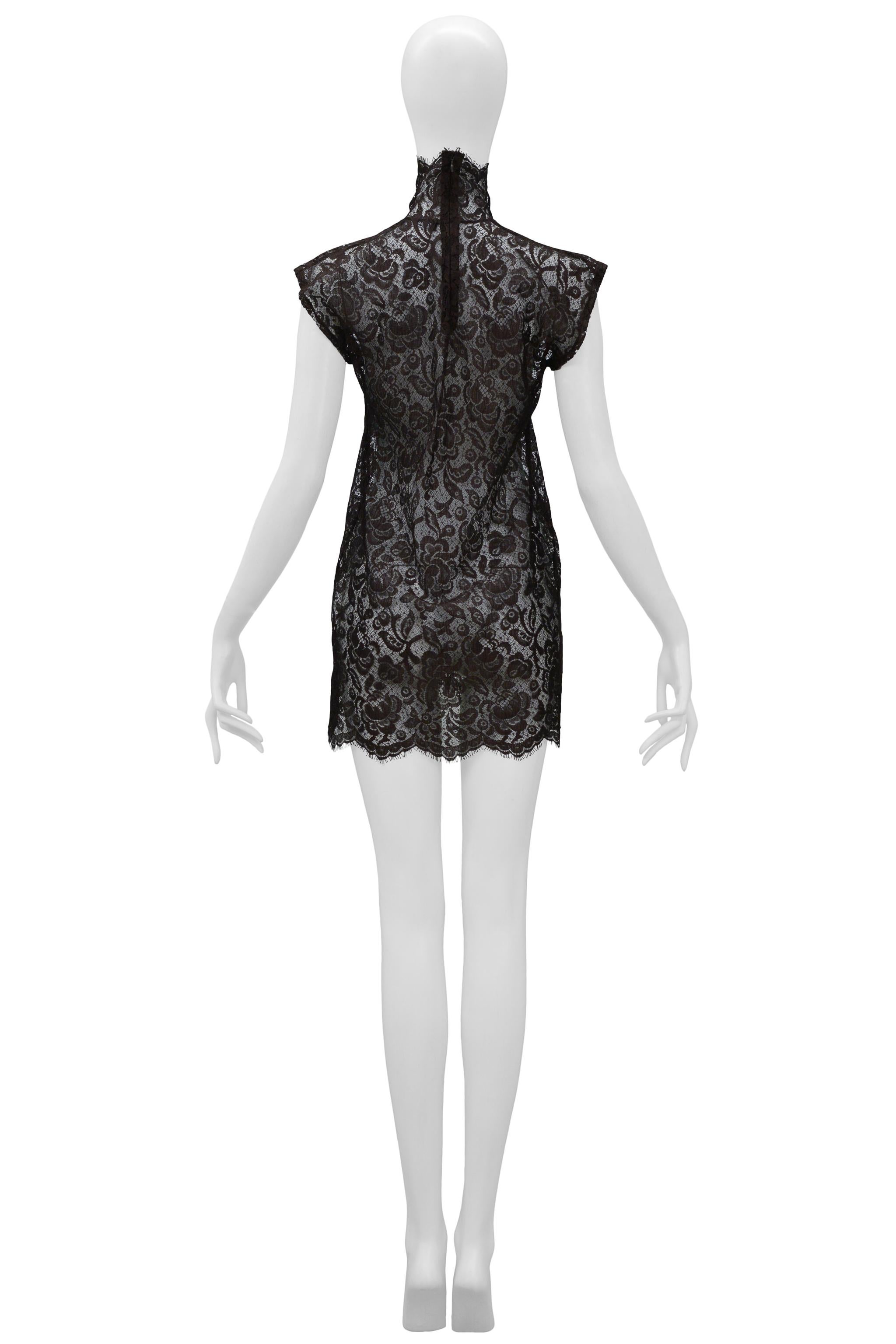 Dolce & Gabbana Brown Lace Mini Dress with High Neck 2001  2