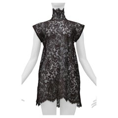 Dolce & Gabbana Brown Lace Mini Dress with High Neck 2001 