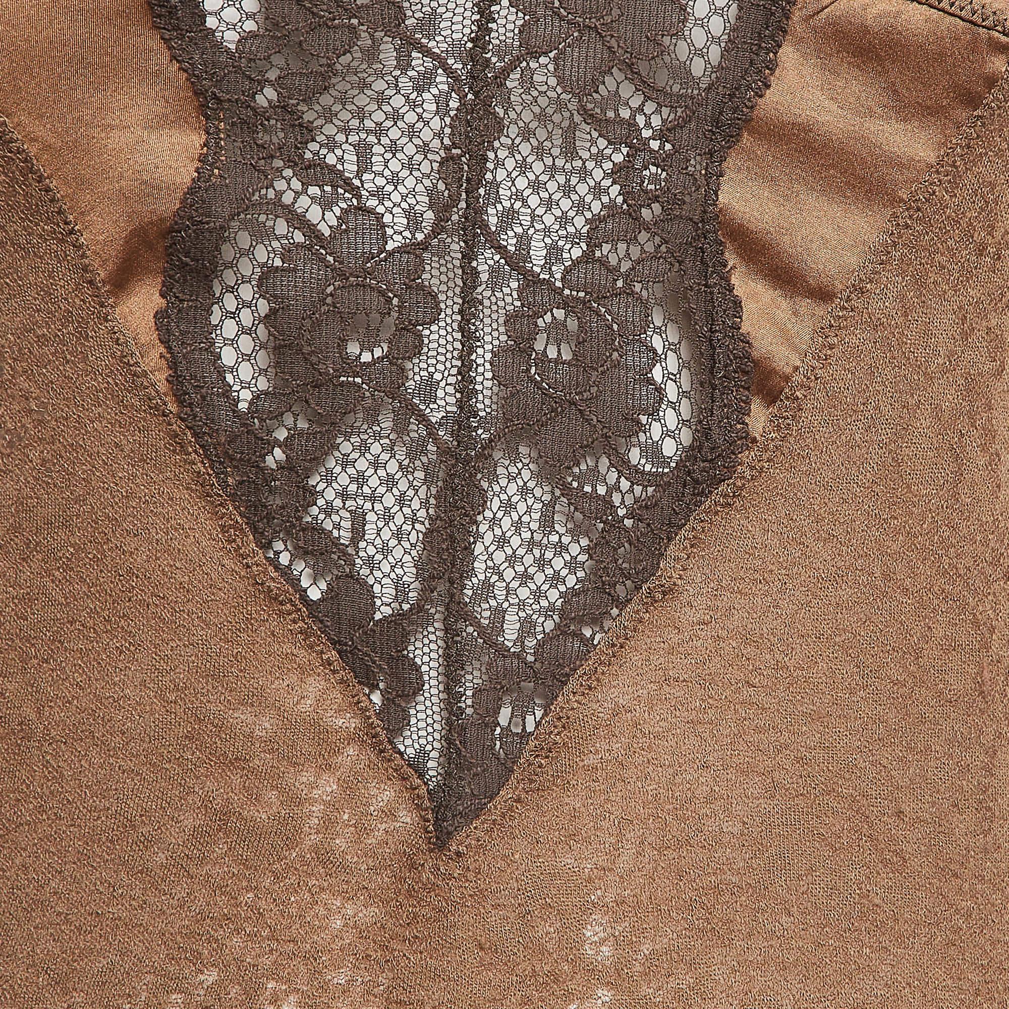 Women's Dolce & Gabbana Brown Lace V Neck Top XS For Sale