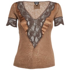 Dolce & Gabbana Brown Lace V Neck Top XS